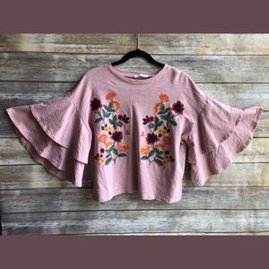 Blue Pepper floral embroidered top 3/4 sleeve M